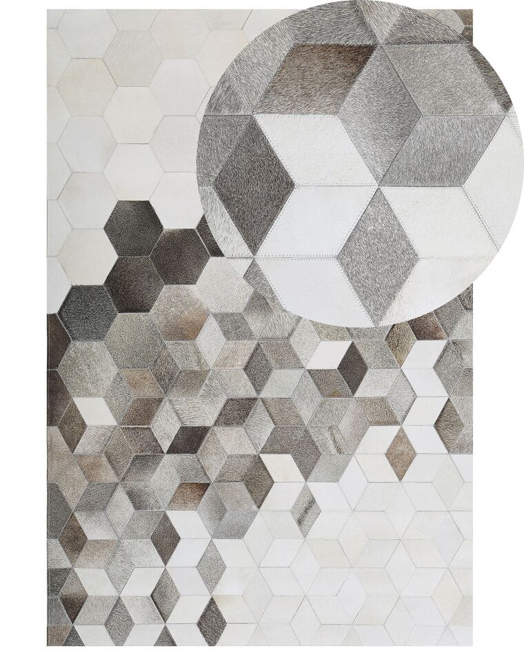 Teppich Kuhfell grau / weiß 140 x 200 cm geometrisches Muster Kurzflor SASON_764762