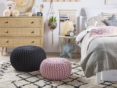 Cotton Knitted Pouffe 40 x 25 cm Pink CONRAD