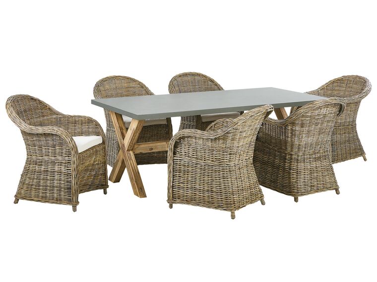 Zestaw ogrodowy rattanowy stół i 6 krzeseł naturalny SUSUA/OLBIA_824176
