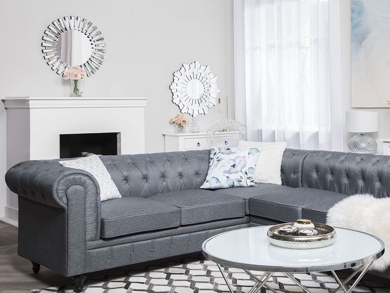 Right Hand Fabric Corner Sofa Grey CHESTERFIELD Beliani.co.uk