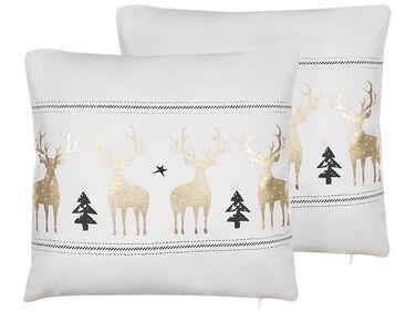 Set of 2 Cotton Cushions Reindeer Pattern 45 x 45 cm White DONNER