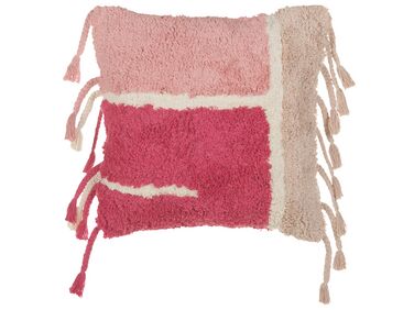 Tufted Cotton Cushion with Tassels 45 x 45 cm Pink BISTORTA