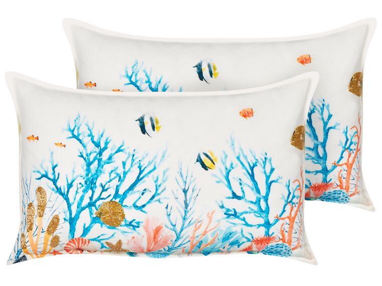 Set of 2 Cotton Cushions Marine Motif 30 x 50 cm Multicolour EELGRASS_893045