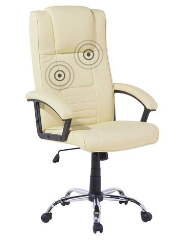 Cadeira de escritório com função de massagem e aquecimento em pele sintética creme COMFORT II
