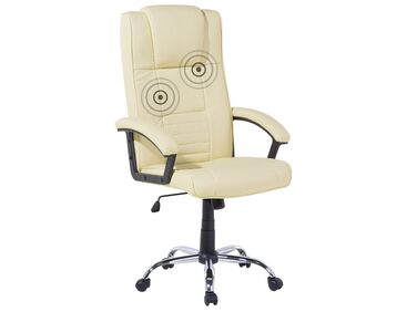 Cadeira de escritório com função de massagem e aquecimento em pele sintética creme COMFORT II