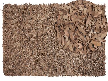 Teppich beige 140 x 200 cm Leder Shaggy MUT