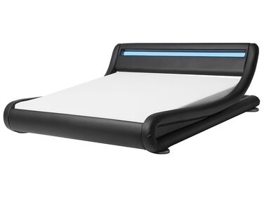Černá kožená postel s LED světlem 180x200 cm AVIGNON