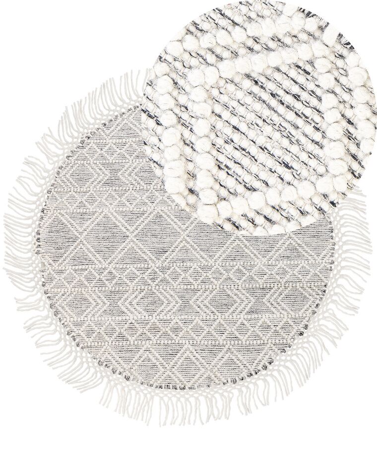 Round Wool Area Rug ⌀ 140 cm Grey and Off-White BULDAN_856535