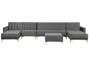 6 Seater U-Shaped Modular Velvet Sofa with Ottoman Grey ABERDEEN