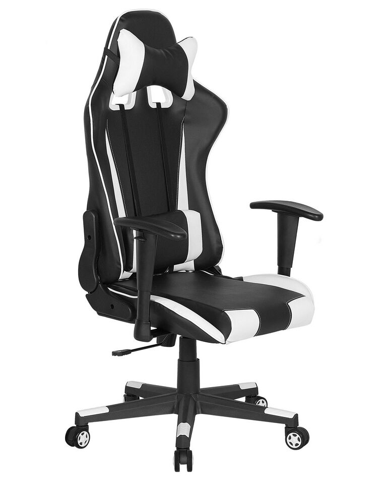 Cadeira de escritório em pele sintética preta e branca GAMER_738321