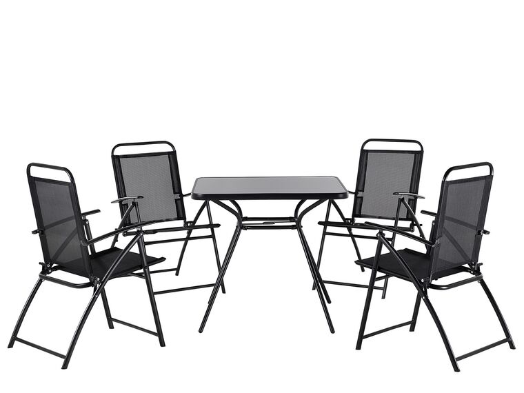 Conjunto de jardim em aço mesa e 4 cadeiras preto LIVO_707930