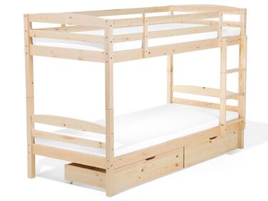 Poschodová posteľ s úložným priestorom 90 x 200 cm svetlé drevo REGAT