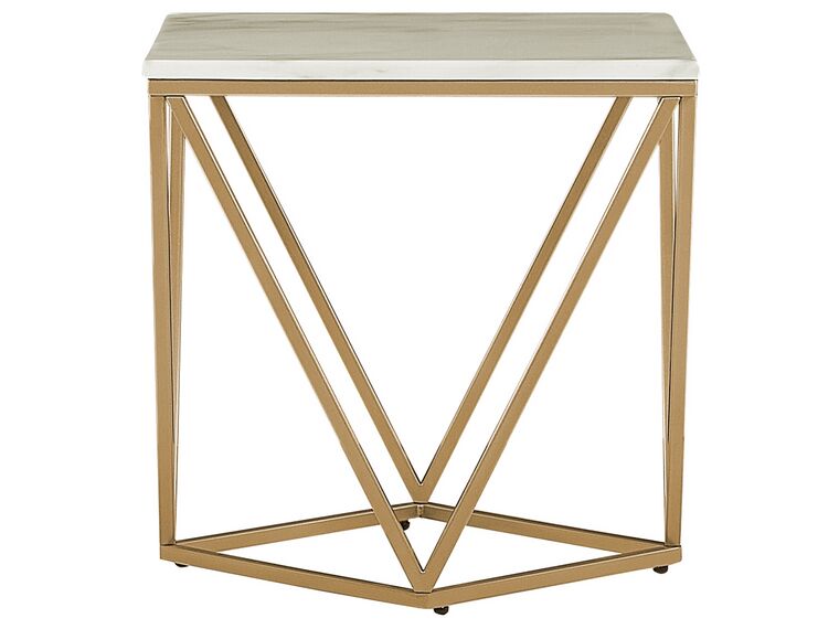 Side Table Marble Effect Beige and Gold MALIBU Beliani.co.uk