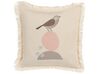 Set of 2 Fringed Cushions Bird Motif 60 x 60 cm Beige WATTLE_877769