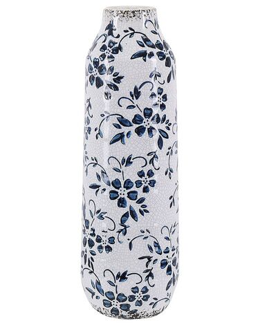 Stoneware Flower Vase 30 cm White with Navy Blue MULAI