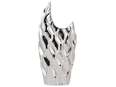 Dekorativní kameninová váza 35 cm stříbrná HALUZA