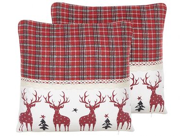 Set of 2 Cotton Cushions Reindeer Pattern 45 x 45 cm Red ROBBIE