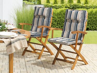 Set of 2 Outdoor Seat/Back Cushions Blue Stripes MAUI