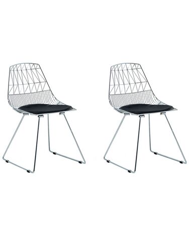 Juego de 2 sillas de comedor blancas y plateadas, sillas de comedor de piel  sintética blanca con patas de metal pulido plateado, sillas de comedor