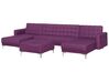 Canapé panoramique convertible en tissu violet 5 places avec pouf ABERDEEN_737083
