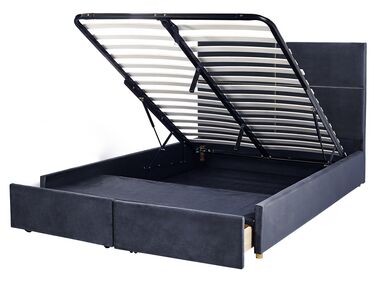 Zamatová posteľ s úložným priestorom 160 x 200 cm čierna VERNOYES