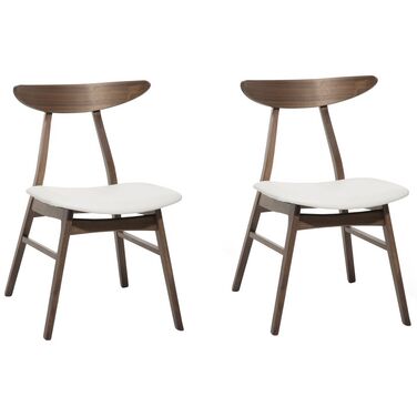 Set of 2 Wooden Dining Chairs Faux Leather White LYNN