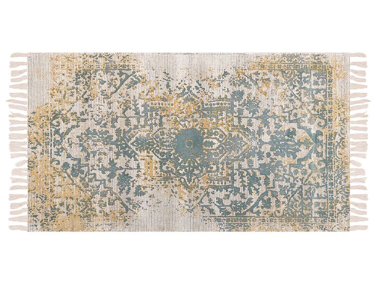 Teppich Viskose senfgelb / grün 80 x 150 cm orientalisches Muster Kurzflor BOYALI_836773