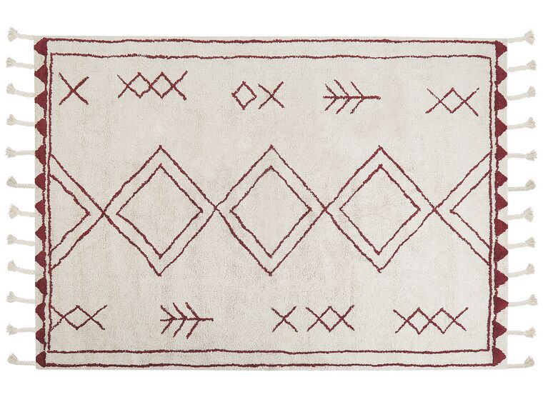 Bavlnený koberec 140 x 200 cm krémová biela/červená KENITRA_831329