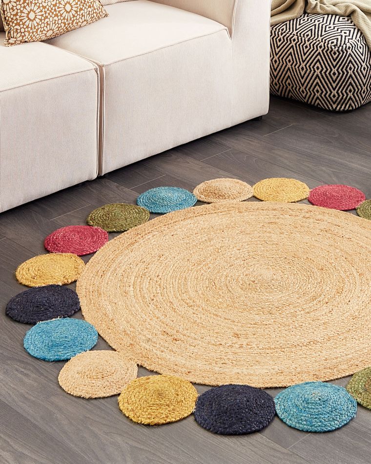 Round Jute Area Rug ø 140 cm Multicolour VOSTAN Beliani.co.uk