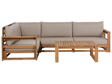 Lounge Set zertifiziertes Holz hellbraun 4-Sitzer modular Auflagen taupe TIMOR