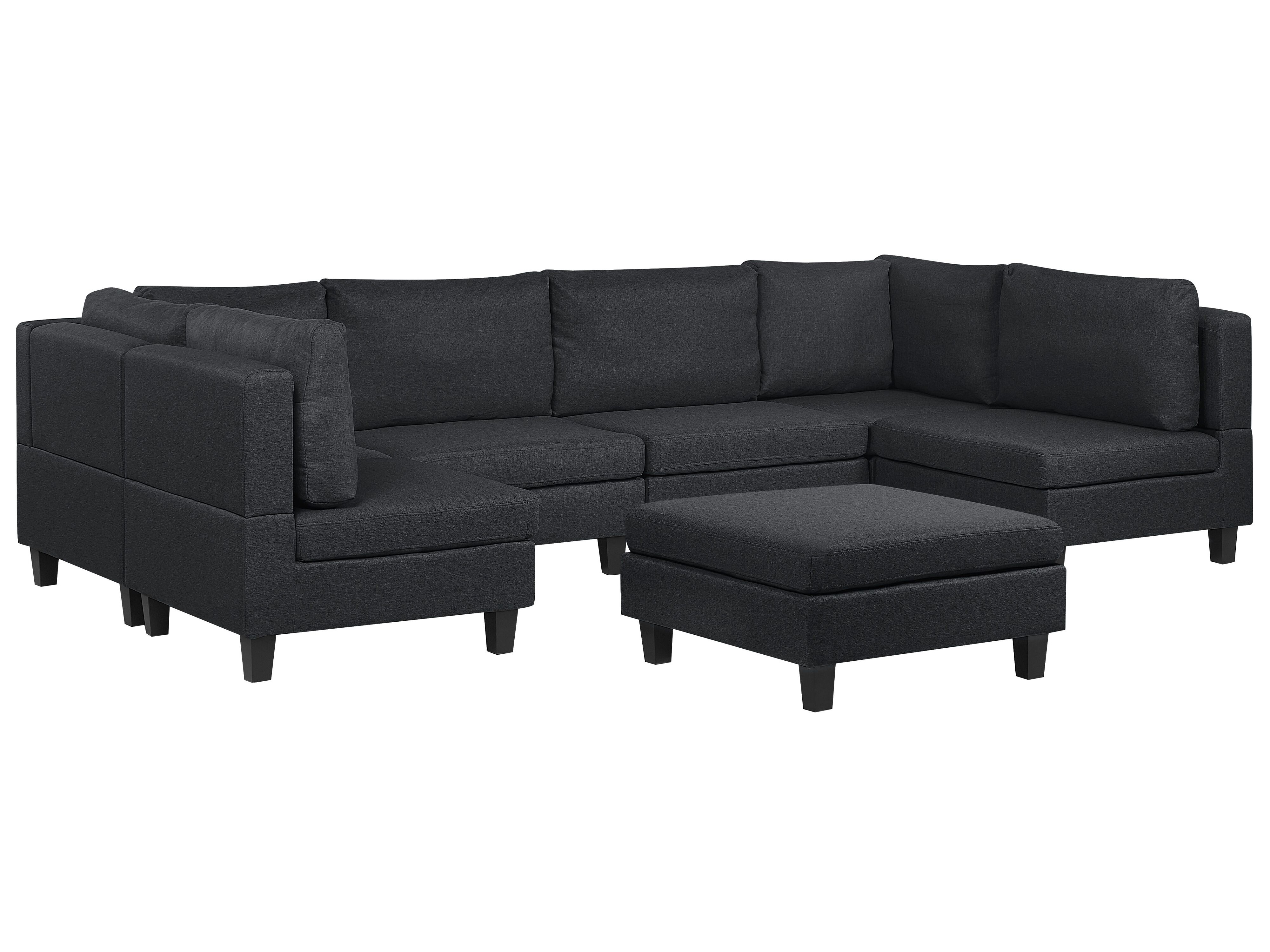 6 Seater UShaped Modular Fabric Sofa with Ottoman Dark Grey FEVIK