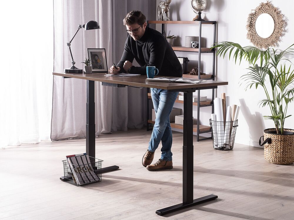 Escritorio con altura ajustable electrónicamente madera oscura-negro