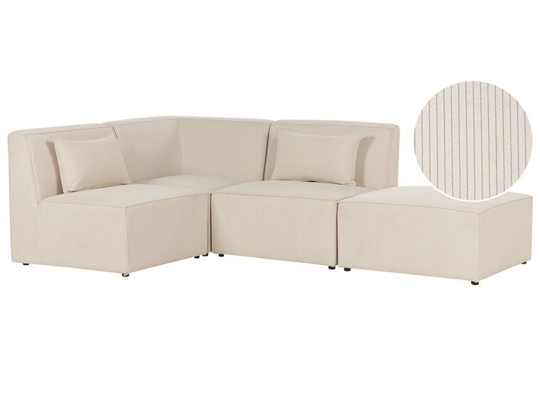 Canapé d'angle côté droit modulable 3 places en velours côtelé beige avec ottoman LEMVIG_875102