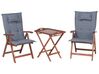 Set de terrasse table et 2 chaises en bois foncé coussins bleus TOSCANA_752288