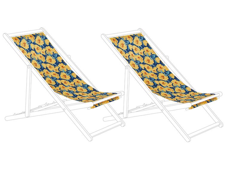 Set of 2 Sun Lounger Replacement Fabrics Floral Pattern Yellow ANZIO / AVELLINO_819912