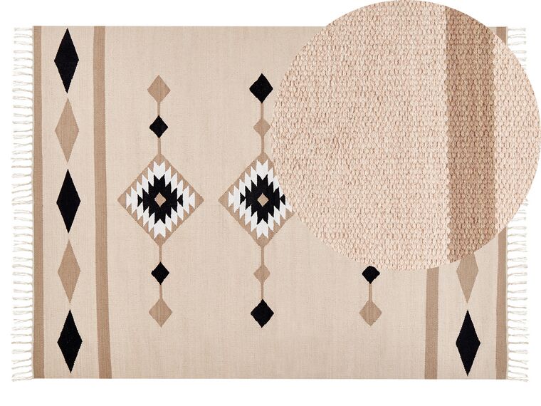Kelim Teppich Baumwolle mehrfarbig 140 x 200 cm geometrisches Muster Kurzflor BERDIK_870021
