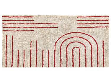 Teppich Baumwolle 80 x 150 cm beige / rot Streifenmuster Kurzflor TIRUPATI