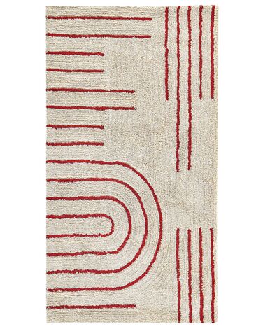 Teppich Baumwolle 80 x 150 cm beige / rot Streifenmuster Kurzflor TIRUPATI