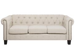 Suorajalkainen beige 3-istuttava kangassohva CHESTERFIELD Suorajalkainen beige 3-istuttava kangassohva CHESTERFIELD