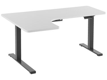 Elektromosan Állítható Magasságú L-alakú Bal Oldali Fehér és Fekete Íróasztal 160 x 110 cm DESTIN II