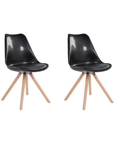 Lot de 2 chaises noires brillantes avec pieds en bois DAKOTA