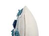 Coussin en coton avec pompons 45 x 45 cm blanc et bleu DATURA_840105