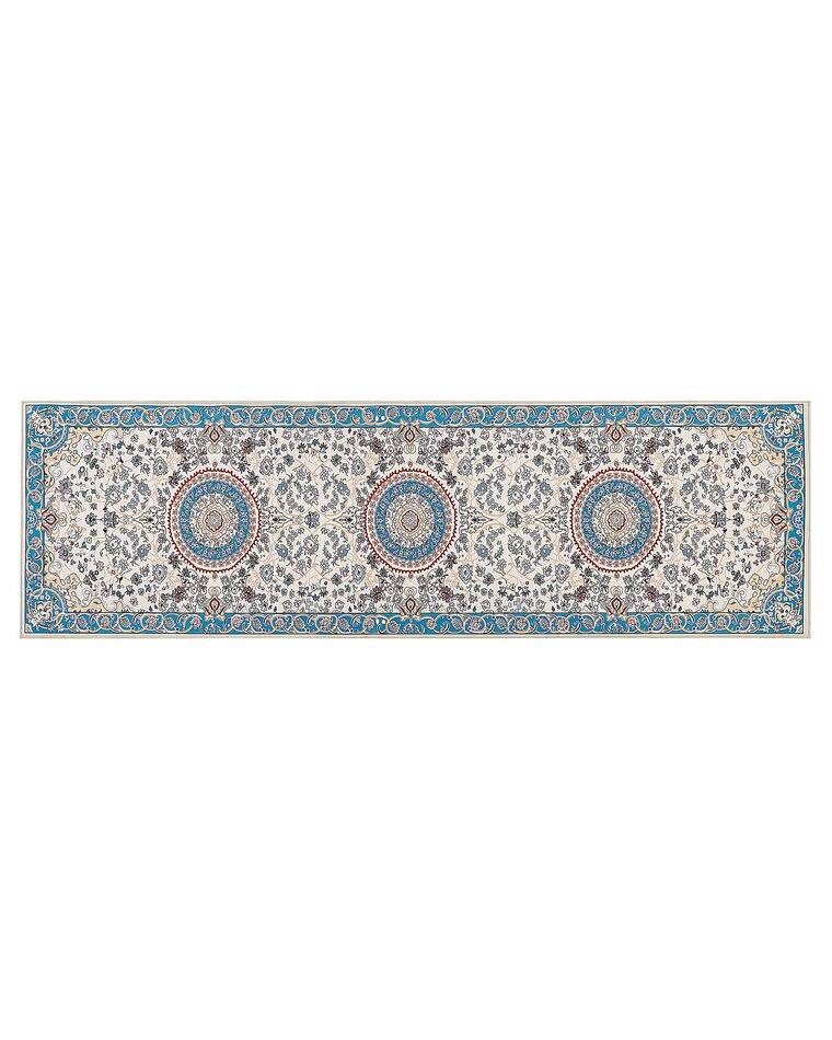 Teppich blau / hellbeige 60 x 200 cm orientalisches Muster Kurzflor GORDES_886621