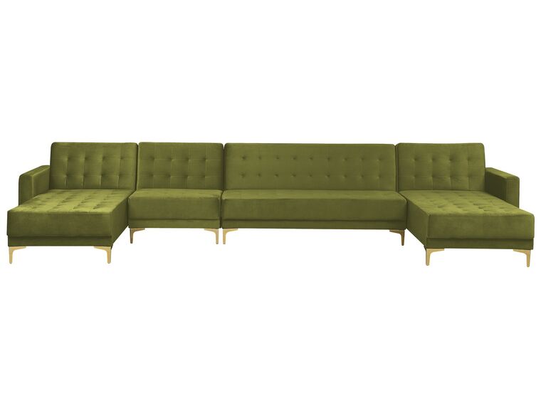 6 Seater U-Shaped Modular Velvet Sofa Green ABERDEEN_882444
