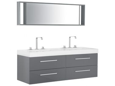 Badrumsmöbler väggskåp spegel och 2 tvättställ grå MALAGA