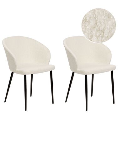 Conjunto de 2 cadeiras de jantar em tecido bouclé branco-creme MASON