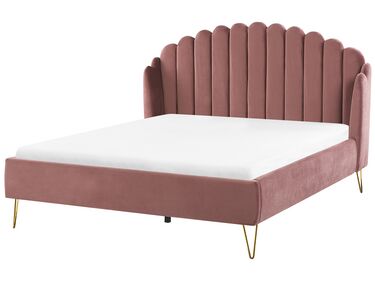 Łóżko welurowe 160 x 200 cm różowe AMBILLOU
