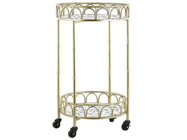 Round Metal Drinks Trolley Gold with Terrazzo Effect SHAFTER