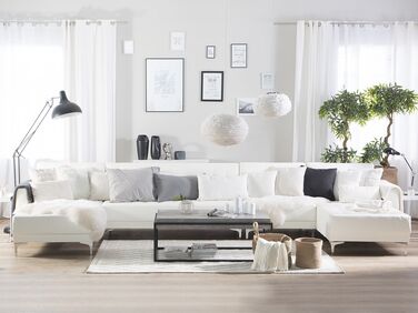 5-seters sofa med sovefunksjon kunstskinn hvit ABERDEEN