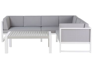 Lounge Set Aluminium weiß 6-Sitzer Auflagen grau CASTELLA